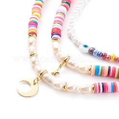 Set di collane con ciondolo in ottone luna e stella&nbsp;NJEW-JN03438