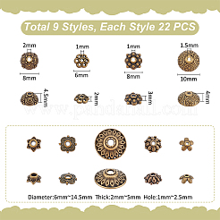 198 pièces 9 styles capuchons de perles en alliage de style tibétain&nbsp;FIND-UN0015-67