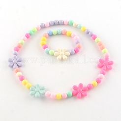 Blume Acryl Anhänger Halsketten und Stretch-Armbänder Schmuck-Sets&nbsp;SJEW-R048-05