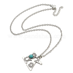 Lettre a ~ z en alliage plaqué argent antique avec colliers à pendentif turquoise synthétique&nbsp;NJEW-G080-01K