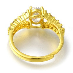 Anelli regolabili da donna con placcatura a cremagliera in ottone ovale con micro pavè di zirconi trasparenti&nbsp;RJEW-H232-06P