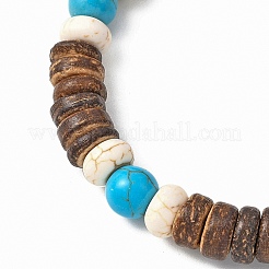 Bracelets extensibles en turquoise synthétique et perles de noix de coco naturelles&nbsp;BJEW-JB12636