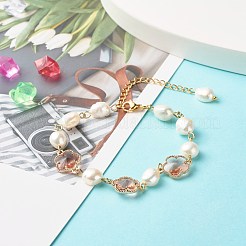 Pflaumenblütenblume Glasgliederarmband für Mädchen Damen&nbsp;X1-BJEW-TA00017-03