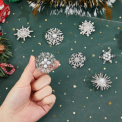 7 pieza de 7 estilos de alfileres de solapa de aleación de copo de nieve con rhinestone&nbsp;JEWB-FH0002-45