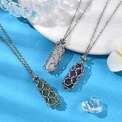 3 stücke 3 arten natürliche rose quarz & grün aventurin & amethyst macrame beutel facettierte kugel anhänger halsketten&nbsp;NJEW-JN05090
