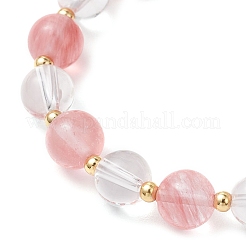 Braccialetti elastici con perline rotonde in cristallo di quarzo naturale e vetro di quarzo ciliegia&nbsp;BJEW-JB11935-01
