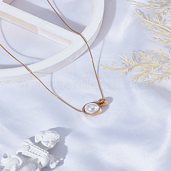 Collier pendentif rond en acier inoxydable ABS imitation perle pour femme 1 pièce&nbsp;NJEW-LP0002-90