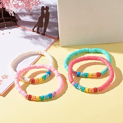 Braccialetto elastico fatto a mano con perline heishi in argilla polimerica&nbsp;BJEW-JB07393
