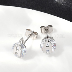 Orecchini a bottone in acciaio inossidabile 304 con micro pavé di zirconi cubici trasparenti&nbsp;EJEW-Z089-03P
