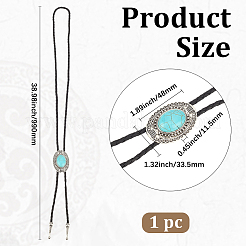 1 Stück ovaler Anhänger aus Legierung und synthetischem Türkis mit schwarzem PU-Lederband im Boho-Stil (Lariat-Halskette)&nbsp;NJEW-GF0001-23