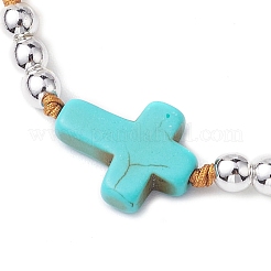 Armbänder aus geflochtenen Perlen aus synthetischem Türkis und natürlicher Kauri-Muschel&nbsp;BJEW-JB10357-02