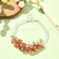 Bracciale a maglie con perline di vetro a forma di fiore con fermagli in lega da donna&nbsp;BJEW-TA00310-02