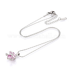 Messing Zirkonia Herz mit Bowknot Anhänger 304 Edelstahl Kette Halsketten&nbsp;NJEW-T018-04P