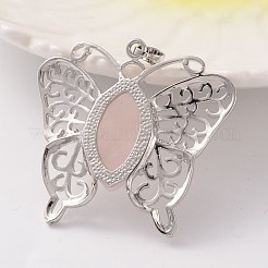 Schmetterling Platin Ton Messing natürlichen Rosenquarz Anhänger&nbsp;G-M288-02