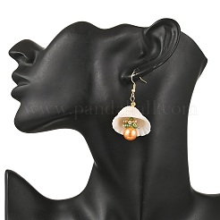 Boucles d'oreilles pendantes rondes en acier inoxydable 304 en forme de coquillage&nbsp;EJEW-MZ00549-05