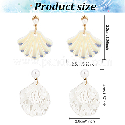 2 par de pendientes colgantes con forma de concha de resina de 2 colores con cuentas de perlas de imitación&nbsp;EJEW-AN0002-62