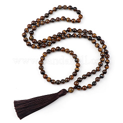 Natürliche Tigerauge runde Perlen Anhänger Halsketten & Armbänder Sets&nbsp;FS-WG9D102-06