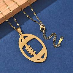 Colliers à pendentif creux en acier inoxydable 201 avec motif rugby&nbsp;NJEW-D318-01G