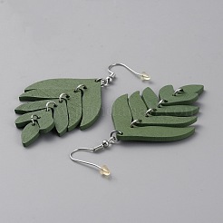 Ohrhänger aus Holzblättern&nbsp;EJEW-WH0010-25P-01