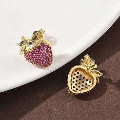 Orecchini a bottone in ottone con zirconi cubici a forma di fragola&nbsp;EJEW-L301-01G