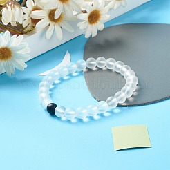 Ensemble de bracelets extensibles en perles de cristal de quartz synthétique et perles de pierre noire synthétique pour cadeau femme fille&nbsp;BJEW-JB06792