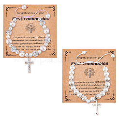 2 ensemble de 2 bracelets à breloques en forme de croix fleurie&nbsp;BJEW-FI0001-80