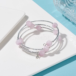 Braccialetto avvolgente con perline rotonde in kunzite naturale&nbsp;BJEW-TA00034-03