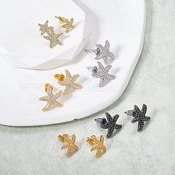 1 par de pendientes con forma de estrella de mar de latón con micro pavé de circonita cúbica transparente&nbsp;EJEW-SZ0002-08G
