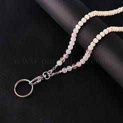 Porte-cartes de visite en quartz rose naturel et perles de bois&nbsp;HJEW-SW00016-02