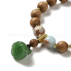 Bracelets extensibles en pierre de shoushan synthétique et perles de bois de santal avec breloques en verre de lotus&nbsp;BJEW-B080-06