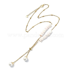 Lariat-Halsketten aus natürlichem rosa Muschelsplitter und Kabelkette aus Edelstahl 304&nbsp;NJEW-JN06280