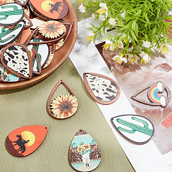 48 pièce 6 styles de grands pendentifs en bois de tremble imprimés sur une seule face&nbsp;WOOD-AR0001-36