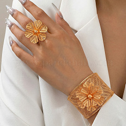 Blumenmuster aus Zinklegierung: Armreifen- und Ringsets für Damen&nbsp;WG9AF22-03