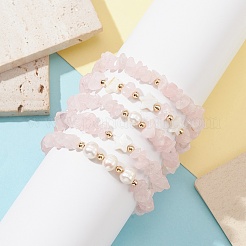 Set di braccialetti elasticizzati con chip di quarzo rosa naturale da 5 pz&nbsp;BJEW-JB09551-02