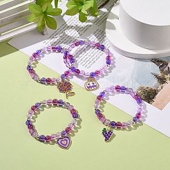Set di braccialetti elasticizzati con perline rotonde in acrilico stile 4 pz&nbsp;BJEW-JB08926-05