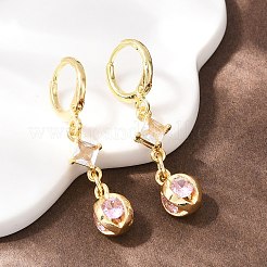 Orecchini a cerchio a stella in ottone con micro pavé di zirconi cubici&nbsp;EJEW-B154-03G