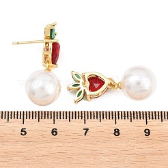 Erdbeerfarbene Ohrstecker aus Messing mit Mikropavé-Fassung und Zirkonia-Steinen&nbsp;EJEW-Z164-06G