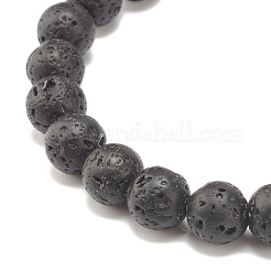 Bracelet extensible perlé rond en pierre de lave naturelle avec couronne de zircone cubique transparente&nbsp;BJEW-JB07797-03