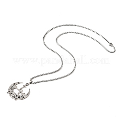 Collane con catena a maglie quadrate con ciondolo a mezzaluna cava in acciaio inossidabile 201&nbsp;NJEW-M086-02P