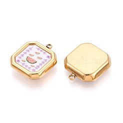 Carré en acier inoxydable 304 de style imprimé avec pendentifs en forme de fleur&nbsp;STAS-T071-24A-G