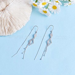 Boucles d'oreilles pendantes en losange de zircone cubique transparente anti-ternissement avec pampille en chaîne&nbsp;JE1041A