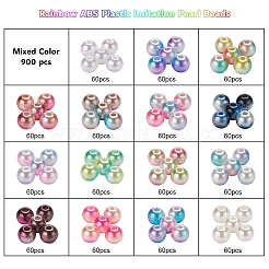 900 stücke 15 stil regenbogen abs kunststoff nachahmung perlenperlen&nbsp;OACR-YW0001-13