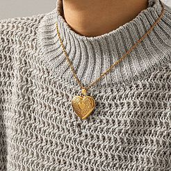 Halsketten mit aufklappbarem Fotomedaillon-Anhänger aus Edelstahl 304 für Damen&nbsp;WG5489D-03