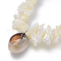 Weiße Muschelperlen Charm Stretch Armbänder&nbsp;BJEW-JB03979