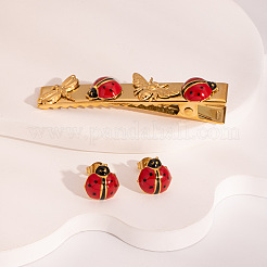 Marienkäfer-Set aus 304 Edelstahl mit Emaille-Alligator-Haarspangen und Ohrsteckern für Damen&nbsp;ZG3114-1