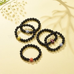 Bracciale elasticizzato in pietra lavica naturale&nbsp;BJEW-JB08553