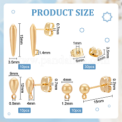 30 paio di orecchini a bottone in ottone a forma di sfera e goccia in 3 stili&nbsp;KK-BC0012-24