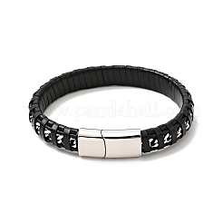 Pulsera de cuero negro y cuerda de acero inoxidable 304 con cierre magnético para hombres y mujeres.&nbsp;BJEW-C021-12