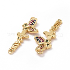 Breloques de connecteur de zircone cubique colorées en laiton micro pavées pour la fête des mères&nbsp;ZIRC-I062-08G