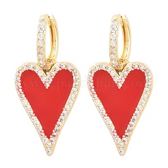 Orecchini a cerchio a forma di cuore in ottone con micro pavé di zirconi cubici trasparenti per San Valentino&nbsp;EJEW-Z164-10G-01